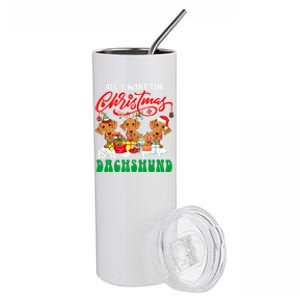 All I Want For Xmas Is A Dachshund Three Santa Reindeer Dogs Funny Gift Stainless Steel Tumbler