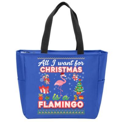 All I Want For Christmas Is A Flamingo Ugly Sweater Farmer Cute Gift Zip Tote Bag