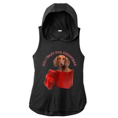 All I Want For Christmas Dachshund Funny Gift Ladies PosiCharge Tri-Blend Wicking Draft Hoodie Tank