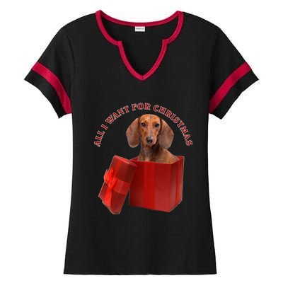 All I Want For Christmas Dachshund Funny Gift Ladies Halftime Notch Neck Tee