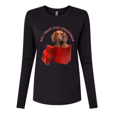 All I Want For Christmas Dachshund Funny Gift Womens Cotton Relaxed Long Sleeve T-Shirt