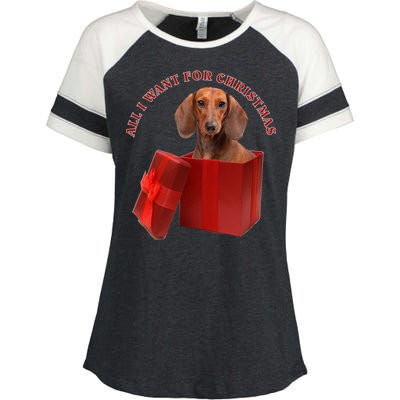 All I Want For Christmas Dachshund Funny Gift Enza Ladies Jersey Colorblock Tee