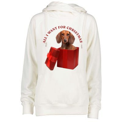 All I Want For Christmas Dachshund Funny Gift Womens Funnel Neck Pullover Hood