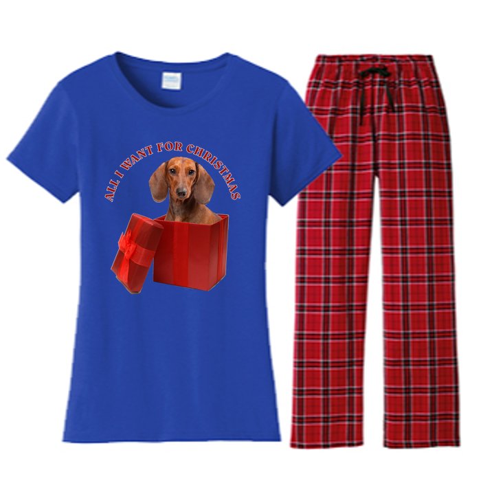 All I Want For Christmas Dachshund Funny Gift Women's Flannel Pajama Set