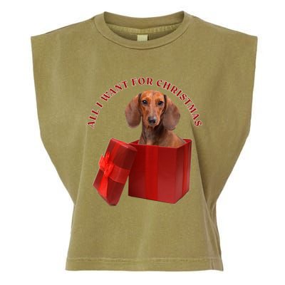 All I Want For Christmas Dachshund Funny Gift Garment-Dyed Women's Muscle Tee