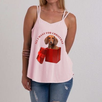 All I Want For Christmas Dachshund Funny Gift Women's Strappy Tank