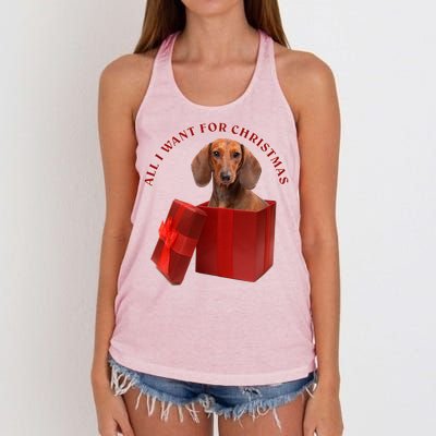 All I Want For Christmas Dachshund Funny Gift Women's Knotted Racerback Tank