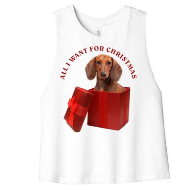 All I Want For Christmas Dachshund Funny Gift Women's Racerback Cropped Tank