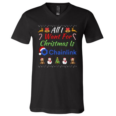 All I Want For Christmas Is Chainlink ChainLink Crypto Merch Funny Chainlink V-Neck T-Shirt