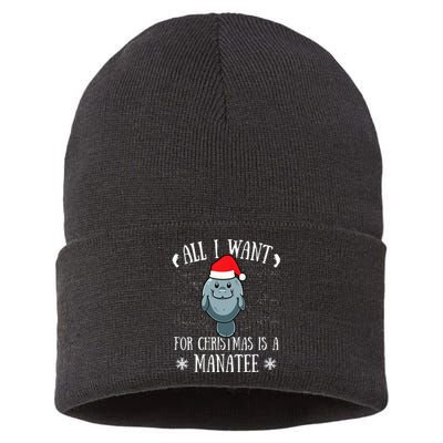 All I Want For Christmas Is A Manatee With Santa Claus Hat  Sustainable Knit Beanie