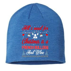 All I Want For Christmas French Bulldog And Wine Gift Sustainable Beanie