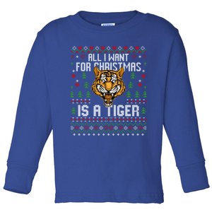 All I Want For Christmas Is A Tiger Ugly Xmas Tiger Lover Gift Toddler Long Sleeve Shirt