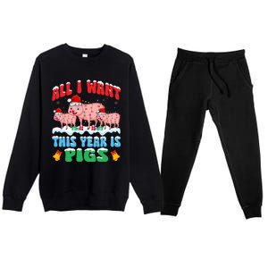 All I Want This Year Is Pig Wearing Christmas Hat Funny Gift Premium Crewneck Sweatsuit Set