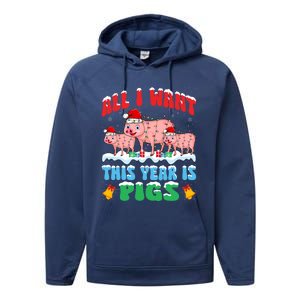 All I Want This Year Is Pig Wearing Christmas Hat Funny Gift Performance Fleece Hoodie