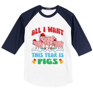 All I Want This Year Is Pig Wearing Christmas Hat Funny Gift Baseball Sleeve Shirt