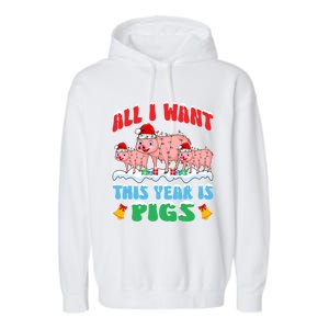 All I Want This Year Is Pig Wearing Christmas Hat Funny Gift Garment-Dyed Fleece Hoodie