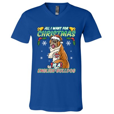 All I Want For Christmas Is A English Bulldog Santa Claus Meaningful Gift V-Neck T-Shirt