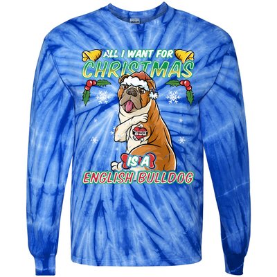 All I Want For Christmas Is A English Bulldog Santa Claus Meaningful Gift Tie-Dye Long Sleeve Shirt