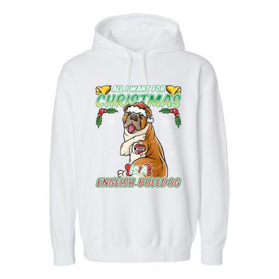 All I Want For Christmas Is A English Bulldog Santa Claus Meaningful Gift Garment-Dyed Fleece Hoodie