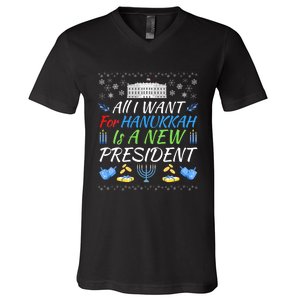 All I Want For Hanukkah Is A New President Fun Xmas Sweater V-Neck T-Shirt