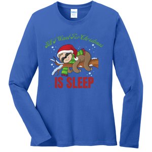 All I Want For Christmas Is Sleep Funny Xmas Pajama Costume Gift Ladies Long Sleeve Shirt