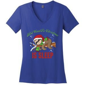 All I Want For Christmas Is Sleep Funny Xmas Pajama Costume Gift Women's V-Neck T-Shirt