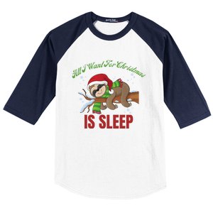 All I Want For Christmas Is Sleep Funny Xmas Pajama Costume Gift Baseball Sleeve Shirt