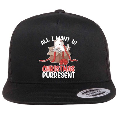 All I Want Is Christmas Purresent Kitten Cat Christmas Gift Flatbill Hat