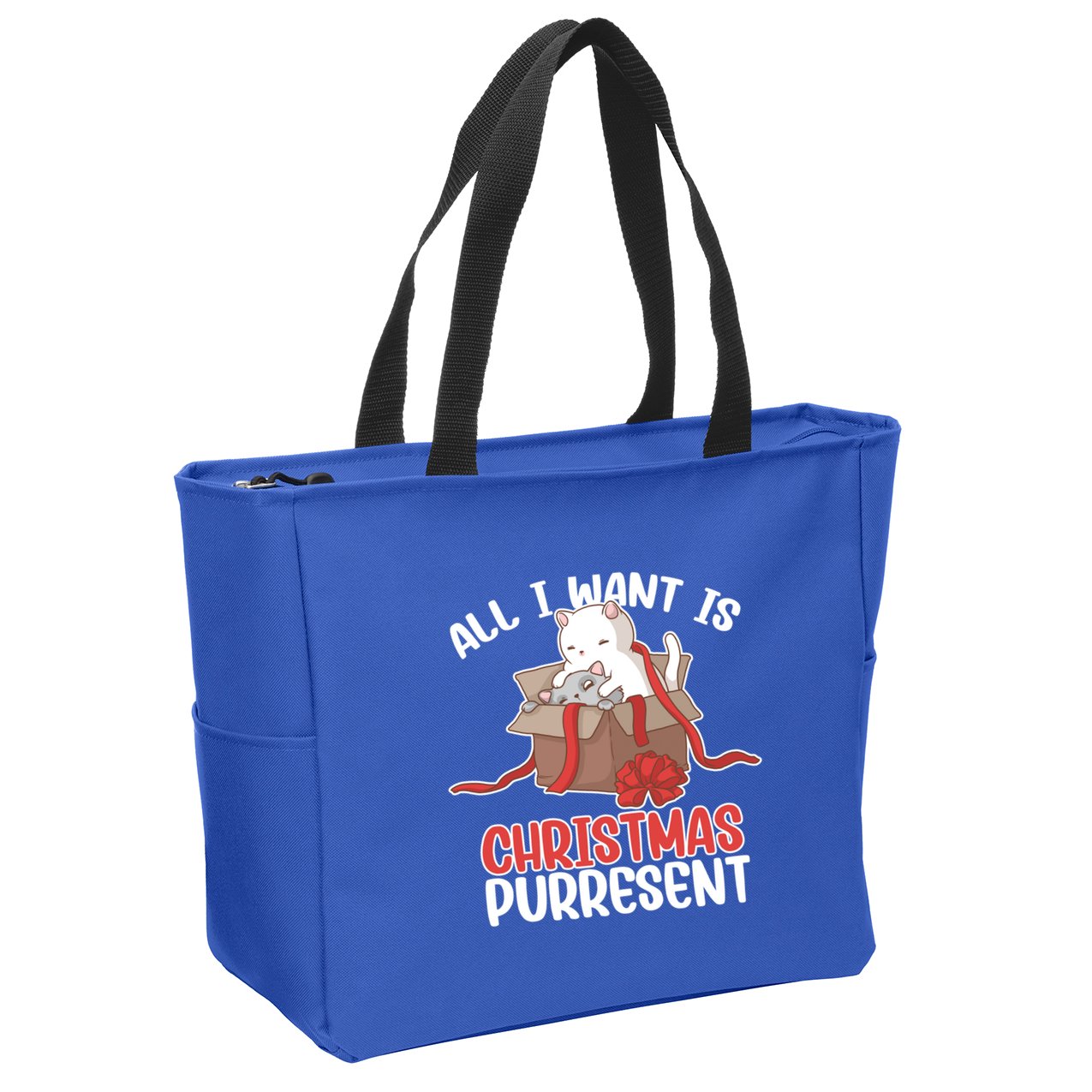 All I Want Is Christmas Purresent Kitten Cat Christmas Gift Zip Tote Bag