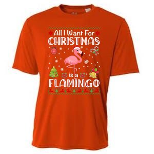 All I Want For Christmas Is A Flamingo Funny Xmas Holiday Funny Gift Cooling Performance Crew T-Shirt