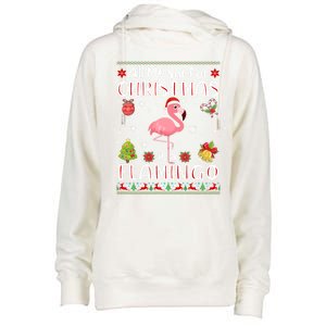 All I Want For Christmas Is A Flamingo Funny Xmas Holiday Funny Gift Womens Funnel Neck Pullover Hood