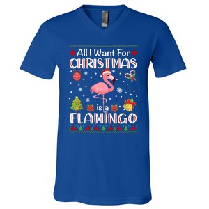 All I Want For Christmas Is A Flamingo Funny Xmas Holiday Funny Gift V-Neck T-Shirt