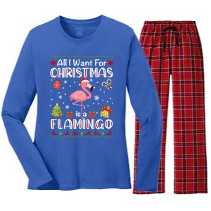 All I Want For Christmas Is A Flamingo Funny Xmas Holiday Funny Gift Women's Long Sleeve Flannel Pajama Set 