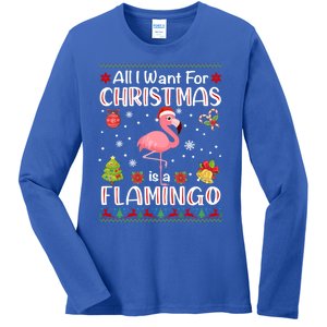 All I Want For Christmas Is A Flamingo Funny Xmas Holiday Funny Gift Ladies Long Sleeve Shirt