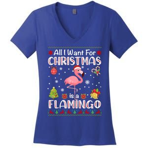 All I Want For Christmas Is A Flamingo Funny Xmas Holiday Funny Gift Women's V-Neck T-Shirt