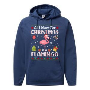 All I Want For Christmas Is A Flamingo Funny Xmas Holiday Funny Gift Performance Fleece Hoodie