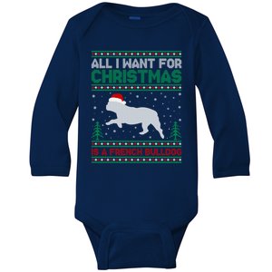 All I Want For Xmas Is A French Bulldog Ugly Xmas Sweater Gift Baby Long Sleeve Bodysuit