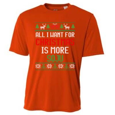 All I Want Is More Soju South Korean Alcohol Ugly Christmas Gift Cooling Performance Crew T-Shirt