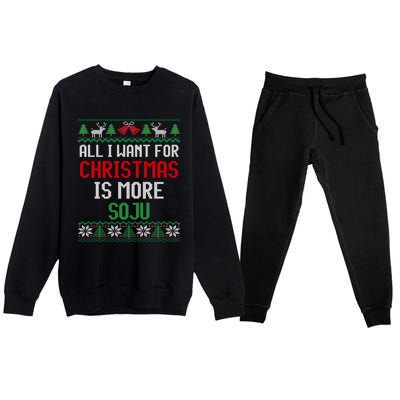 All I Want Is More Soju South Korean Alcohol Ugly Christmas Gift Premium Crewneck Sweatsuit Set