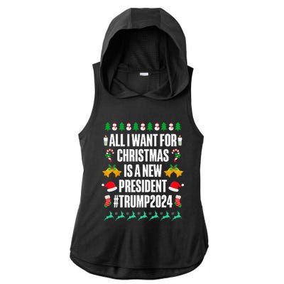 All I Want For Christmas Is A New President Trump 2024 Xmas Ladies PosiCharge Tri-Blend Wicking Draft Hoodie Tank