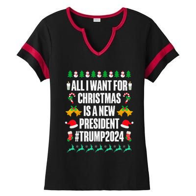 All I Want For Christmas Is A New President Trump 2024 Xmas Ladies Halftime Notch Neck Tee