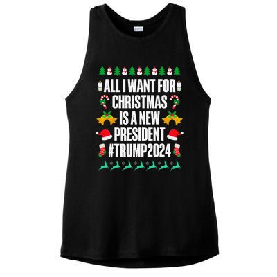 All I Want For Christmas Is A New President Trump 2024 Xmas Ladies PosiCharge Tri-Blend Wicking Tank