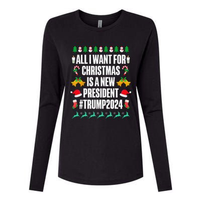 All I Want For Christmas Is A New President Trump 2024 Xmas Womens Cotton Relaxed Long Sleeve T-Shirt