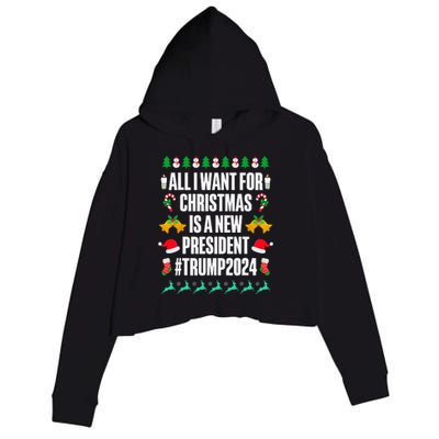 All I Want For Christmas Is A New President Trump 2024 Xmas Crop Fleece Hoodie