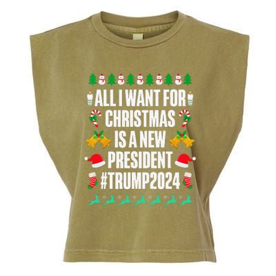 All I Want For Christmas Is A New President Trump 2024 Xmas Garment-Dyed Women's Muscle Tee