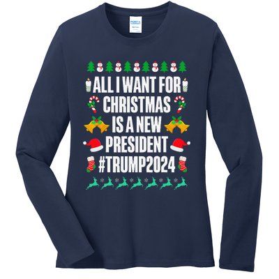 All I Want For Christmas Is A New President Trump 2024 Xmas Ladies Long Sleeve Shirt