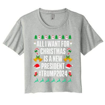 All I Want For Christmas Is A New President Trump 2024 Xmas Women's Crop Top Tee