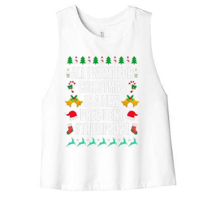 All I Want For Christmas Is A New President Trump 2024 Xmas Women's Racerback Cropped Tank