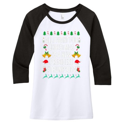 All I Want For Christmas Is A New President Trump 2024 Xmas Women's Tri-Blend 3/4-Sleeve Raglan Shirt