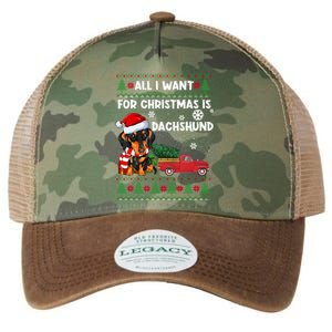 All I Want For Christmas Is Dachshund Ugly Christmas Sweater Gift Legacy Tie Dye Trucker Hat